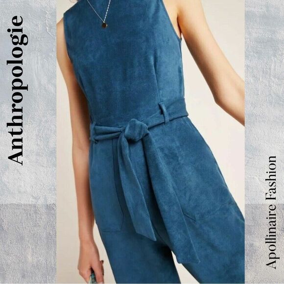 Anthropologie Faux Suede Blue Jumpsuit Medium NWT - Picture 4 of 8